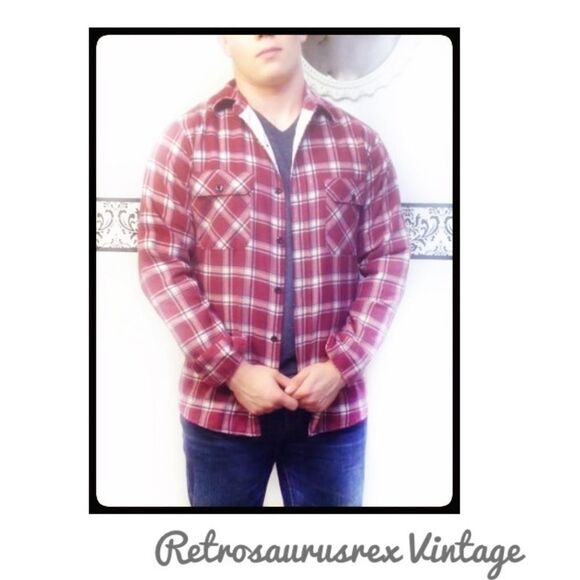 𝅺vintage Sears Quilted Plaid Flannel Shirt Medium - Picture 2 of 6